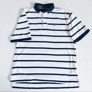 Mens Tommy Hilfiger navy and white striped polo